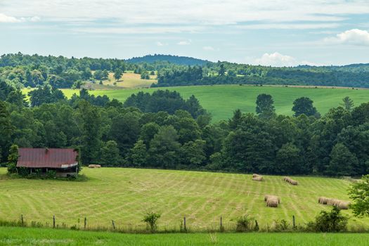 A view of an old barn in the foothills of the Blue Ridge Mountains in Carroll County, Virginia