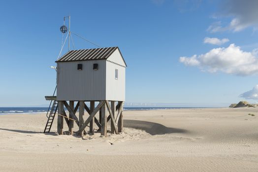 Famous authentic wooden beach hut, for shelter, on the island of Terschelling in the Netherlands.
