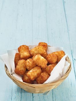 close up of rustic golden potato tater tots