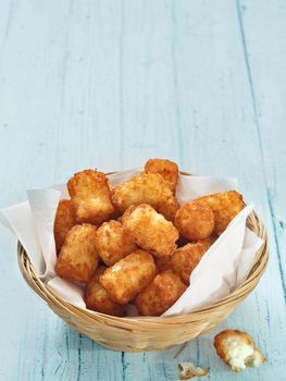 close up of rustic golden potato tater tots