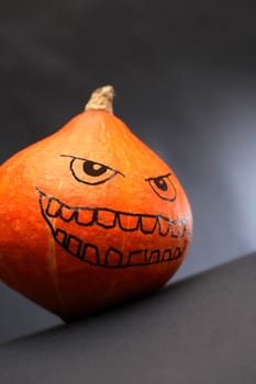 Halloween symbol. Pumpkin head on dark background with free space