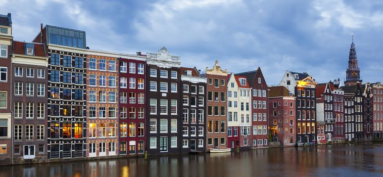 Panoramic view of traditional old buildings in Amsterdam