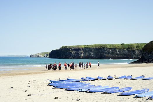 people training at surf school on ballybunion beach in county kerry ireland