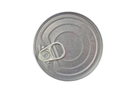 Single metal food can. Top view. Isolated on white