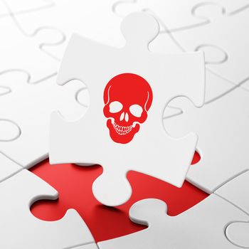 Health concept: Scull on White puzzle pieces background, 3D rendering