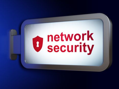 Privacy concept: Network Security and Shield With Keyhole on advertising billboard background, 3D rendering