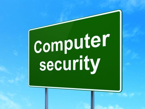 Privacy concept: Computer Security on green road highway sign, clear blue sky background, 3D rendering