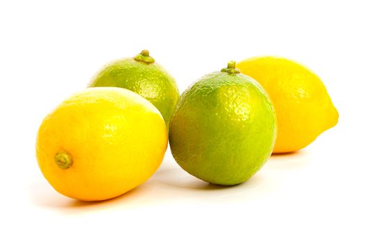 lime and lemon on white background