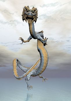 Eastern dragon in the sky - 3D render