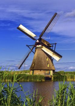 Famous historical windmill in Kinderdijk, Holland, Netherlands