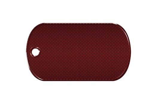 red carbon fiber dog tag on isolated white background. 3d illustration.