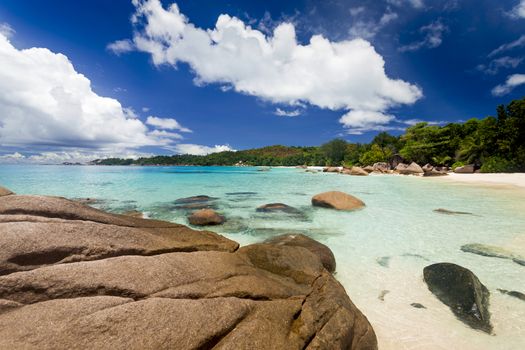 Beautiful view of Anze Lazio beach in Praslin, Seychelles