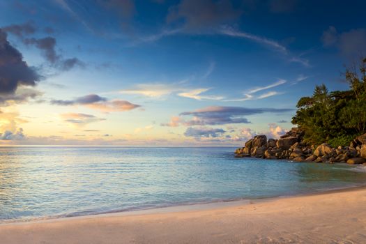 Beautiful view of Anse Georgette Beach in Praslin, Seychelles