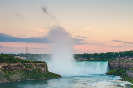 Niagara Falls photographed in the early evening.
