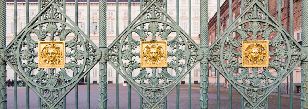 Turin, Italy. Detail of the original fence of the Royal Palace