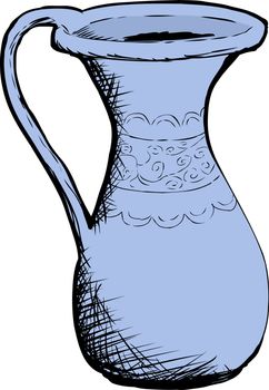 Single large blue isolated 18th century porcelain pitcher vase illustration