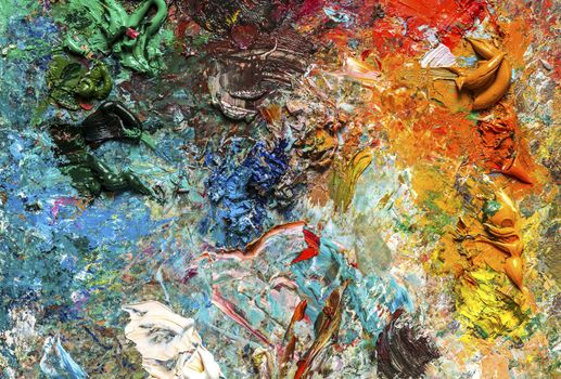 The artist's palette for mixing colors, closeup.