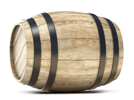 Wooden barrel. 3D render illustration isolated on white background