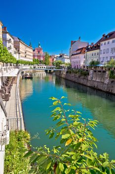 Ljubljana river and architecture vertical view, capital of Slovenia