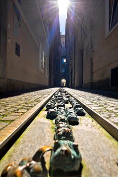 Narrow street of Ljubljana vertical view, capital of Slovenia