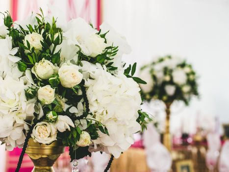 Beautiful dinner wedding table setting, summer outdoor