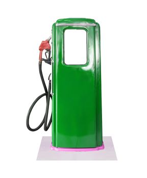 Old green petrol gasoline pump isolate on white background