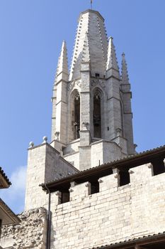Tower of Cathedral of Saint Mary of Girona, Catalonia, Spain.