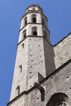 Tower of Catalan Gothic church Santa Maria del Mar, Barcelona, Spain.