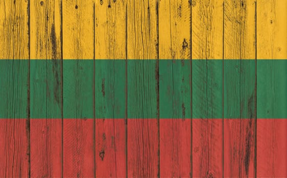 Flag of Lithuania painted on wooden frame