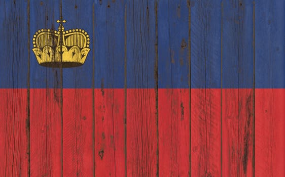 Flag of Liechtenstein painted on wooden frame