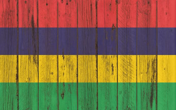 mauritius flag on old wood texture background - old wood background - Text