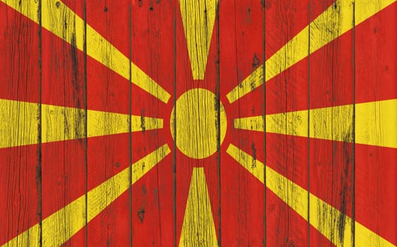 Flag of Macedonia painted on wooden frame