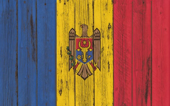 Flag of Moldova painted on wooden frame