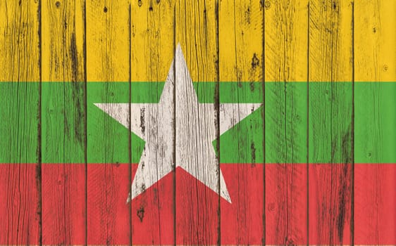 Flag of Myanmar painted on wooden frame