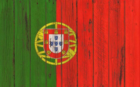 Flag of Portugal painted on wooden frame