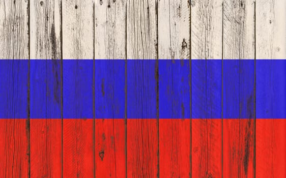 Flag of Russia painted on wooden frame