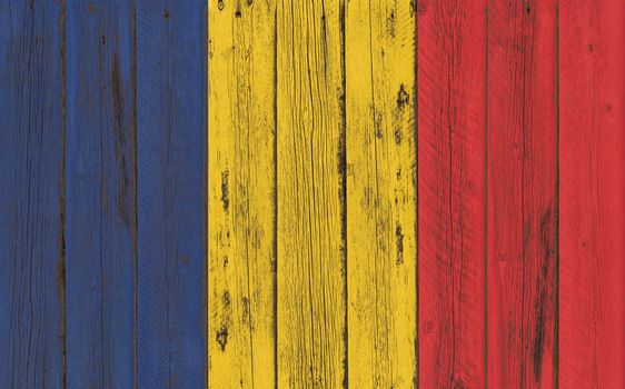 Flag of Romania painted on wooden frame