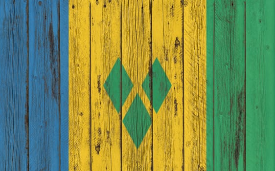 Flag of St. Vincent and the Grenadines  painted on wooden frame