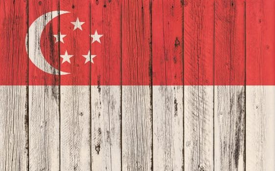 Flag of Singapore painted on wooden frame