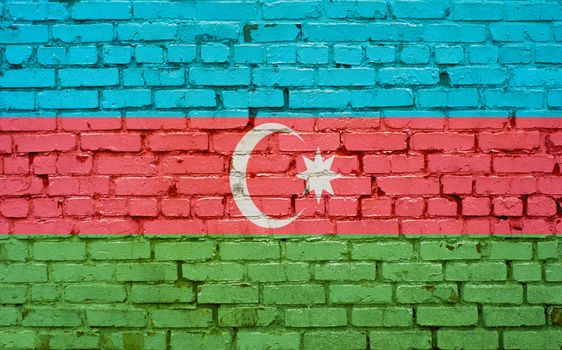 Flag of Azerbaijan painted on brick wall, background texture