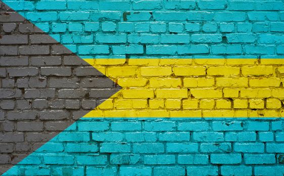 Flag of Bahamas painted on brick wall, background texture