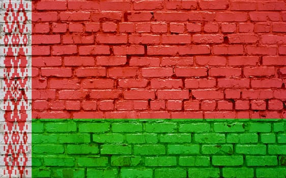 Flag of Belarus painted on brick wall, background texture