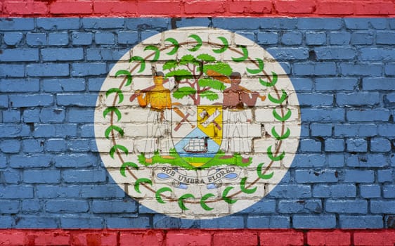 Flag of Belize painted on brick wall, background texture