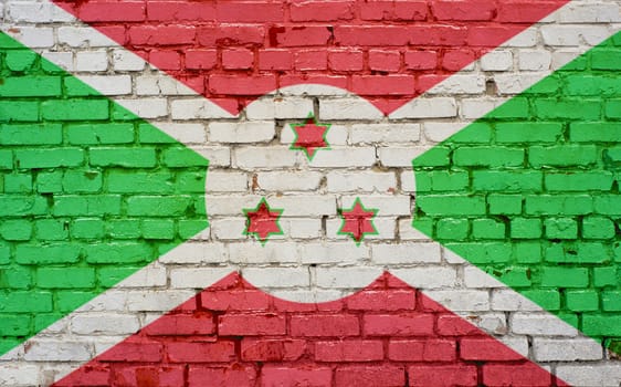 Flag of Burundi painted on brick wall, background texture