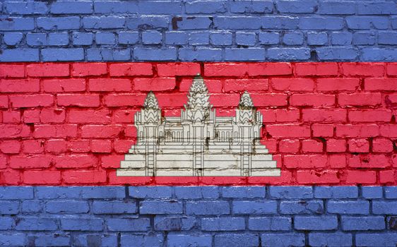 Flag of Cambodia painted on brick wall, background texture