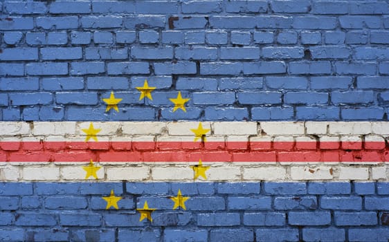 Flag of Cape Verde painted on brick wall, background texture