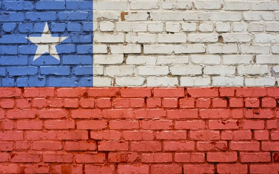 Flag of Chile painted on brick wall, background texture