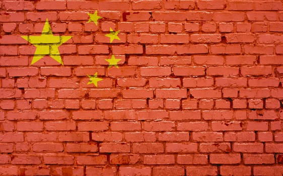 Flag of China painted on brick wall, background texture