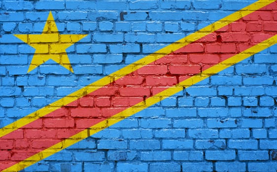 Flag of Congo painted on brick wall, background texture