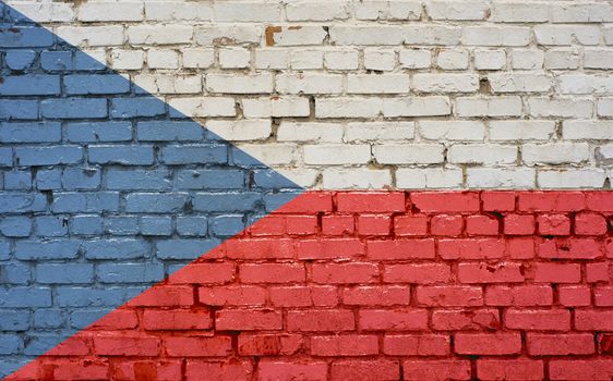 Flag of Czech Republic painted on brick wall, background texture